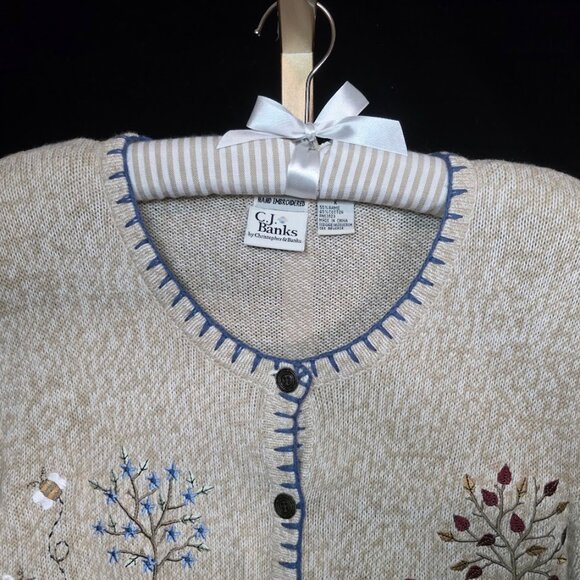 C.J. Banks Hand Embroidered "Seasons" Sweater 14W - Picture 2 of 11